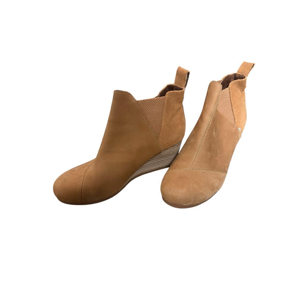 Toms Kelsey Brown Suede Leather Wedge Heel Fall Ankle Booties Women’s Size 9.5 - Picture 7 of 12
